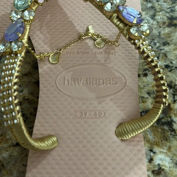 Custom Rhinestone Havaianas Flip Flops Sandals Pink 39-40 - Picture 2 of 5